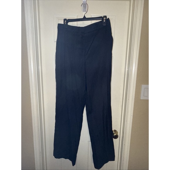 DKNY Wool Striped‎ Straight Leg Dress Pant/Trousers Black Flat Front Size 12 - Picture 1 of 5